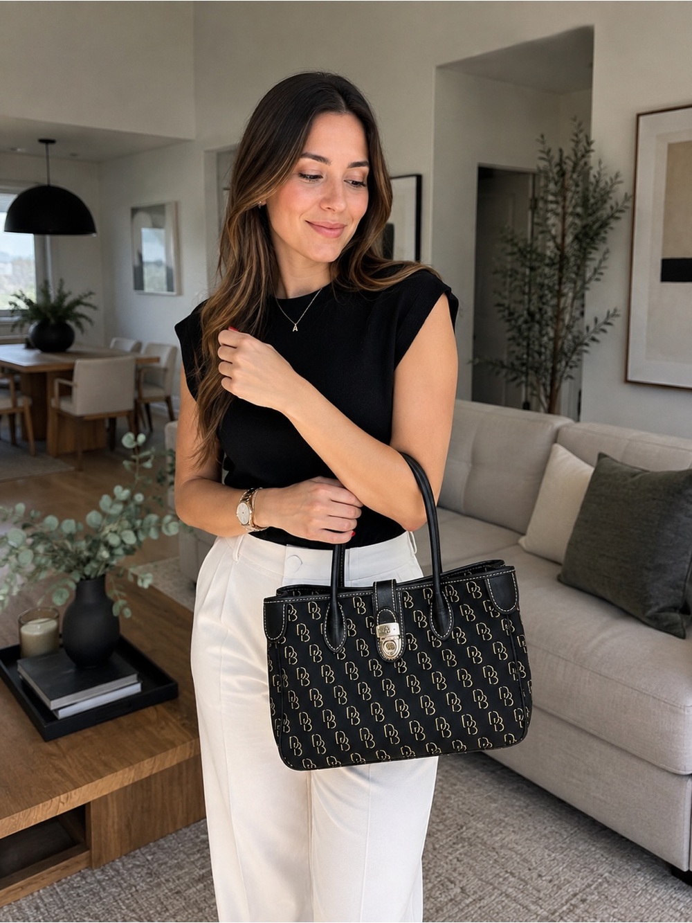 Dooney & Bourke Black Signature Monogram Satchel Top Handle Crossbody Bag